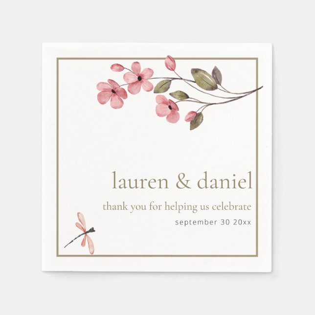 Elegant Dragonfly Dusty Pink Wildflower  Napkin (Front)