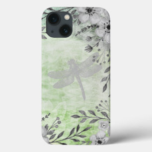 Elegant Dragonfly Floral Pattern iPhone 13 Case