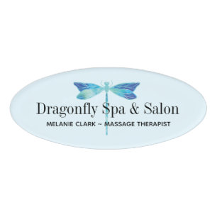 Elegant Dragonfly Logo Blue & Aqua Watercolor Name Tag