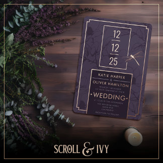 Elegant Dragonfly & Modern Floral Foil Invitation