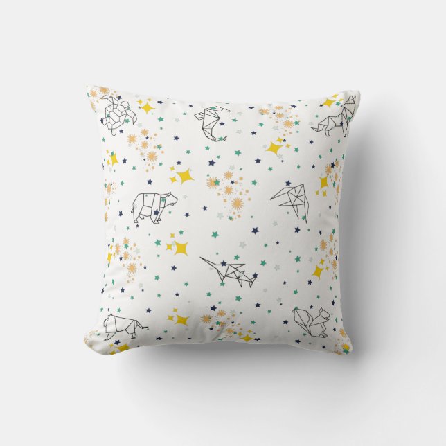 Elegant drawing animals stars white pattern kids cushion (Front)