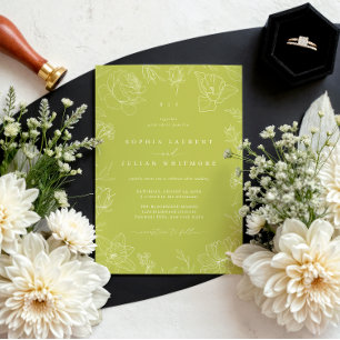 Elegant Drawn Floral Citrus Green Garden Wedding Invitation