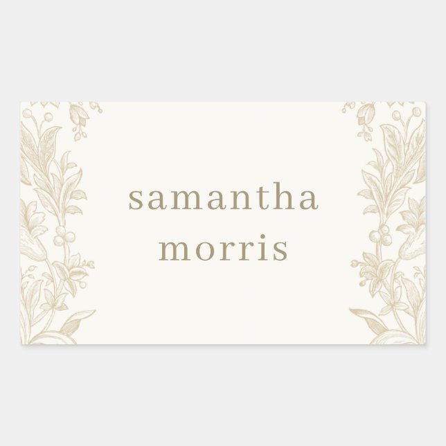 Elegant Drawn Floral Ivory Rectangular Sticker (Front)