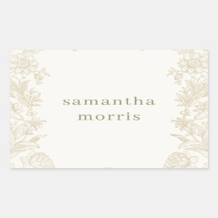 Elegant Drawn Floral Ivory Rectangular Sticker