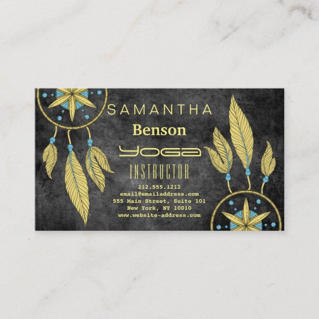 Elegant  Dream Catcher Feathers Yoga Instructor Bu Business Card (Front)