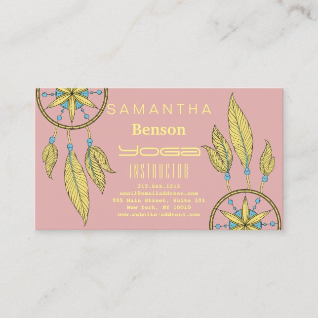 Elegant  Dream Catcher Feathers Yoga Instructor Business Card (Front)