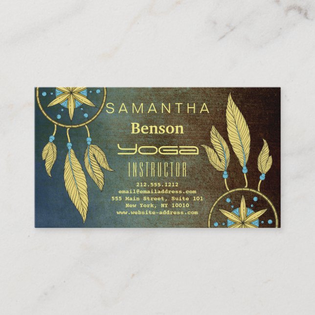 Elegant  Dream Catcher Feathers Yoga Instructor Business Card (Front)