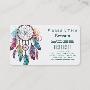 Elegant Dream Catcher Feathers Yoga Instructor Business Card