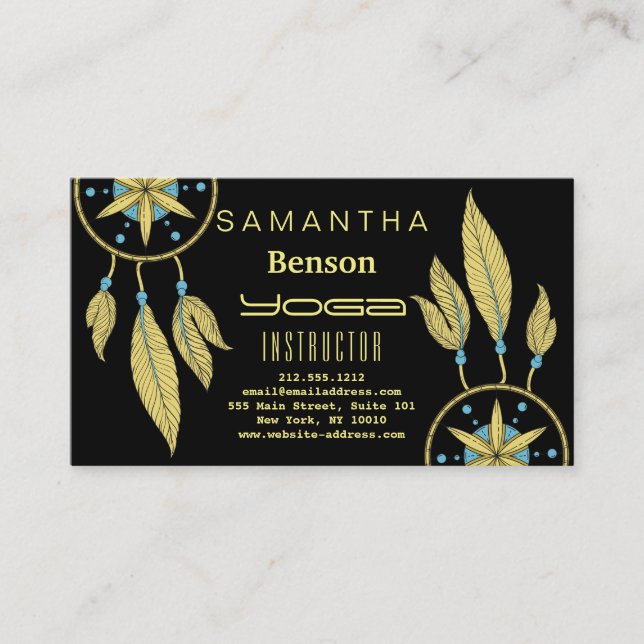 Elegant  Dream Catcher Feathers Yoga Instructor Business Card (Front)