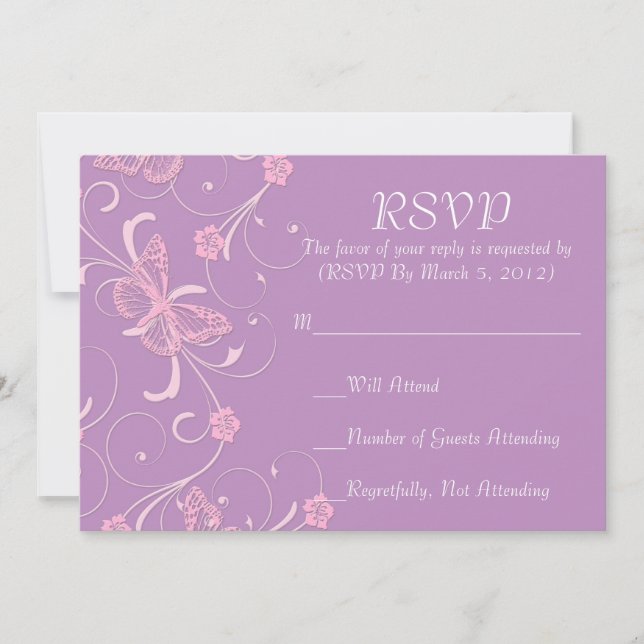 Elegant Dream Lavender Butterfly RSVP card (Front)