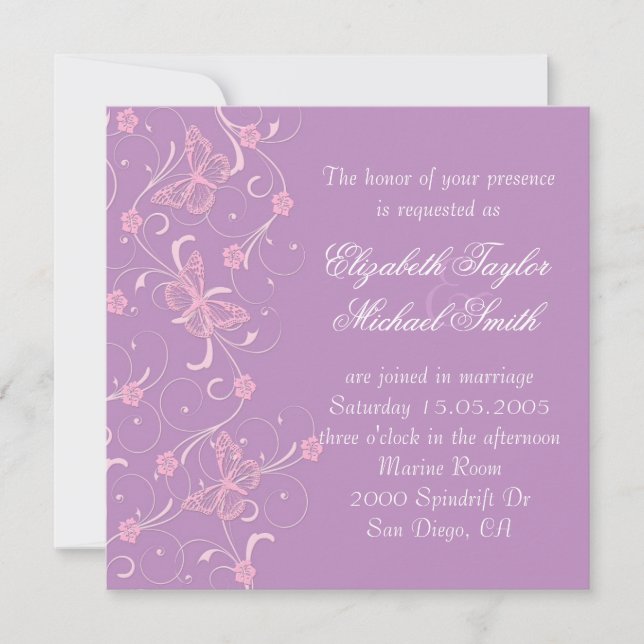 Elegant Dream Lavender Butterfly Wedding Invite (Front)