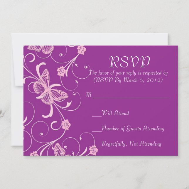 Elegant Dream Purple Butterfly RSVP card (Front)