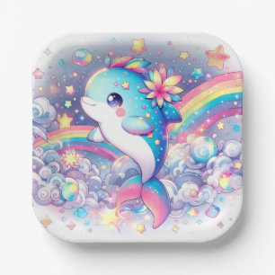 Elegant Dreamy Dolphin Baby Shower Paper Plate