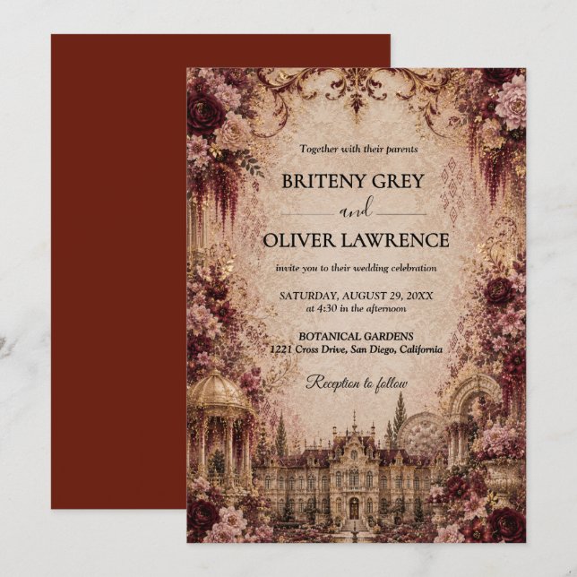Elegant Dreamy Fairytale Castle Wedding Invitation (Front/Back)