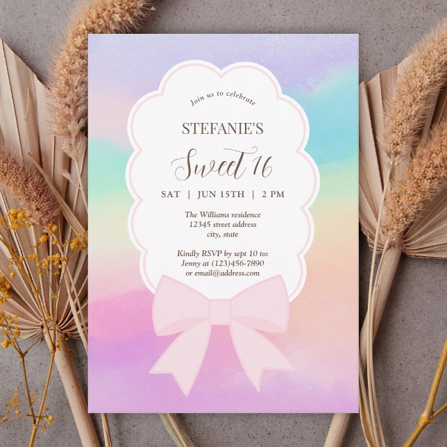 Elegant Dreamy Pink Bow Sweet 16 Birthday Party Invitation (Creator Uploaded)