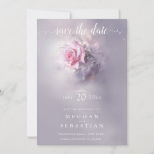 Elegant Dreamy Pink Rose on Dusty Lilac  Invitation