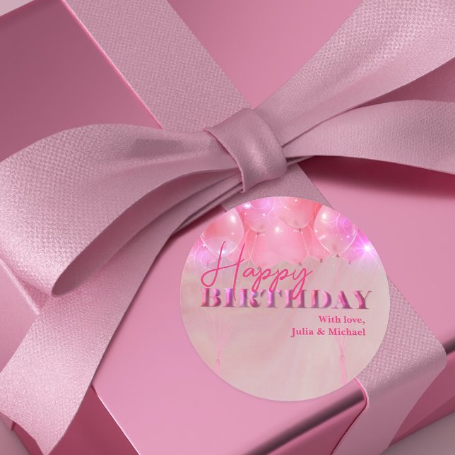 Elegant Dreamy Sparkly Pink Balloons Birthday  Classic Round Sticker (Creator Uploaded)