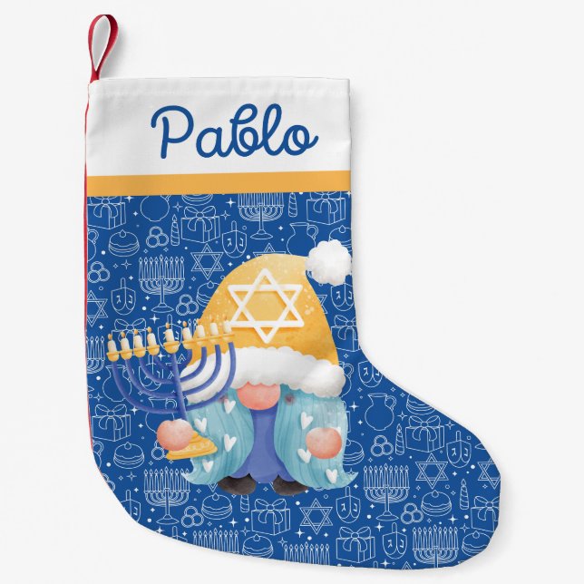 Elegant Dreidel Candles Hanukkah Blue Judiasm Star Small Christmas Stocking (Front)
