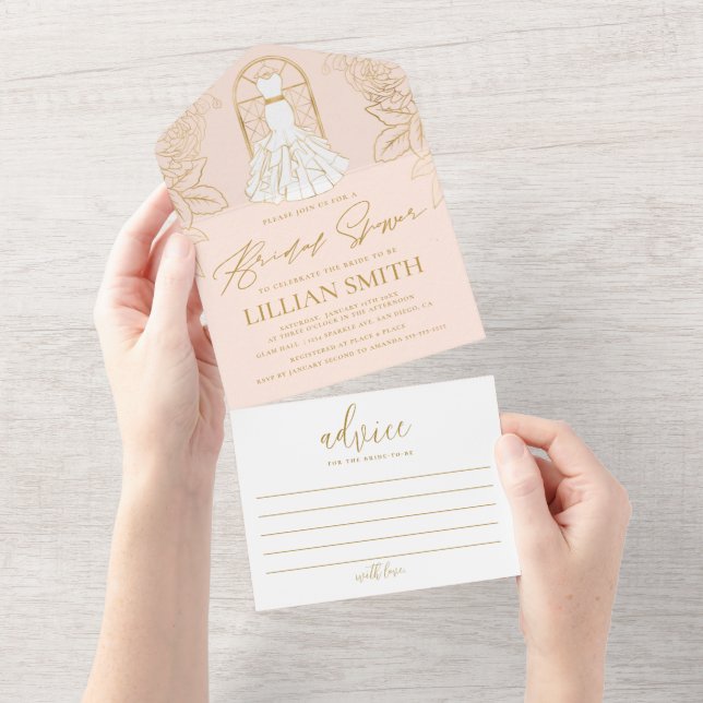 Elegant Dress Blush and Gold Bridal Shower All In One Invitation (Tearaway)