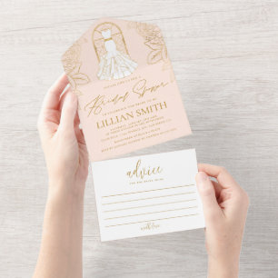 Elegant Dress Blush and Gold Bridal Shower All In One Invitation