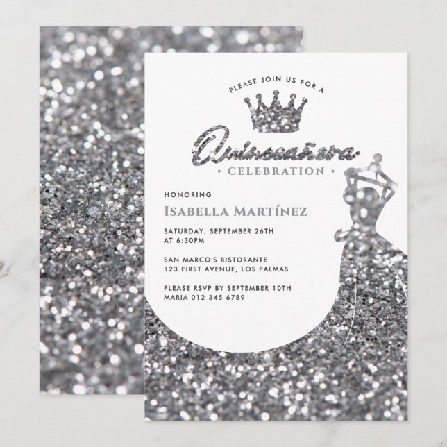 Elegant Dress & Crown Quinceañera Birthday Party I Invitation (Front/Back)