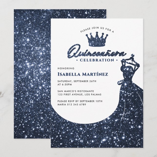 Elegant Dress & Crown Quinceañera Birthday Party Invitation (Front/Back)