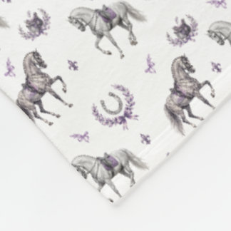 Elegant Dressage Horse & Horseshoe Watercolor Fleece Blanket