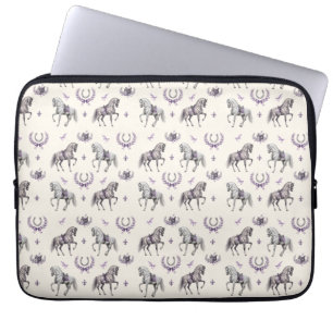 Elegant Dressage Horse & Horseshoe Watercolor Laptop Sleeve
