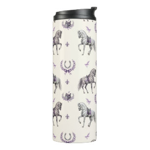 Elegant Dressage Horse & Horseshoe Watercolor Thermal Tumbler