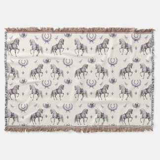 Elegant Dressage Horse & Horseshoe Watercolor Throw Blanket