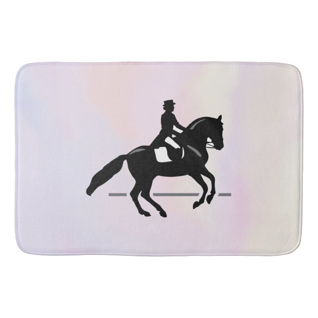Elegant Dressage Rider on a Watercolor Background Bath Mat (Front)