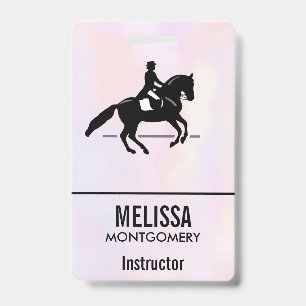 Elegant Dressage Rider on a Watercolor Background ID Badge