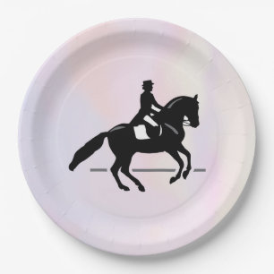 Elegant Dressage Rider on a Watercolor Background Paper Plate