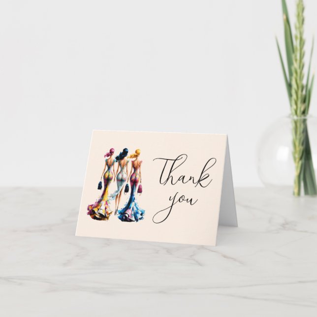 Elegant Dressing Girls Bridal Shower Thank You Card (Front)