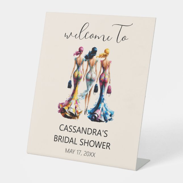 Elegant Dressing Girls Welcome Bridal Shower Pedestal Sign (Front)