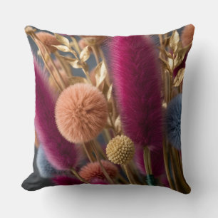 Elegant Dried Bunny Tail & Pom-Pom Floral Botanica Cushion