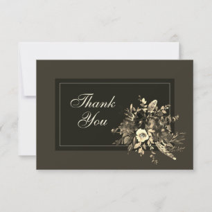Elegant Dried Floral Autumn Browns Wedding Thank You Card