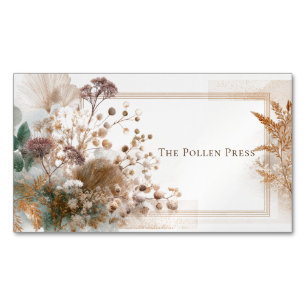 Elegant Dried Floral Bohemian Gold Glitter Magnetic Business Card