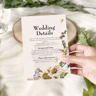 Elegant Dried Floral Wreath Wedding Details Enclosure Card