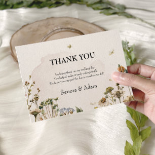 Elegant Dried Floral Wreath Wedding Thank You Card