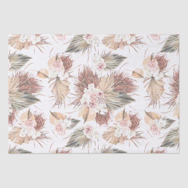 Elegant Dried Palm Leaves and Tropical Flowers Tissue Paper (Front)