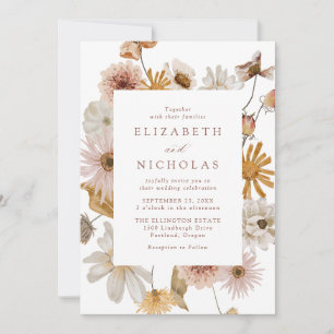 Elegant Dried Wildflower Floral Wedding Invitation