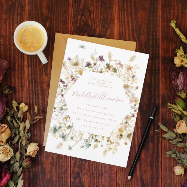 Elegant Dried Wildflower Pampas Bridal Shower Invitation (Creator Uploaded)