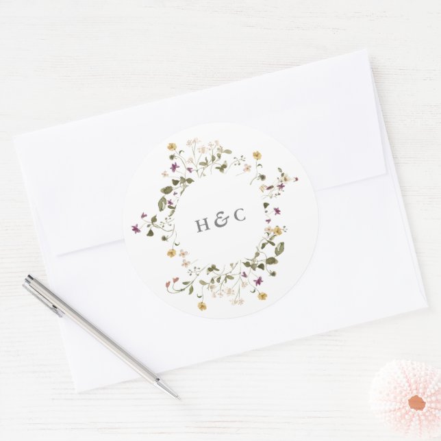 Elegant Dried Wildflower Pampas Floral Wedding Classic Round Sticker (Envelope)