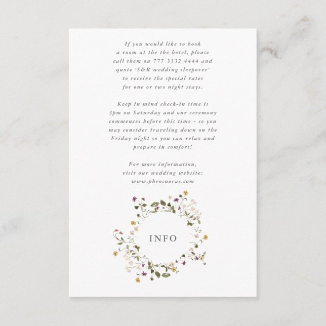 Elegant Dried Wildflower Pampas Floral Wedding Enclosure Card (Front)