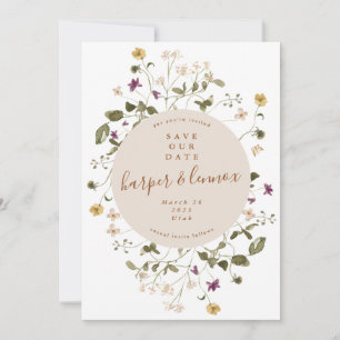 Elegant Dried Wildflower Pampas Floral Wedding Save The Date