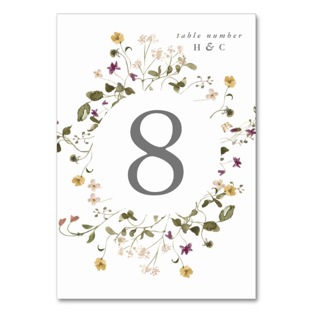 Elegant Dried Wildflower Pampas Floral Wedding Table Number (Front)