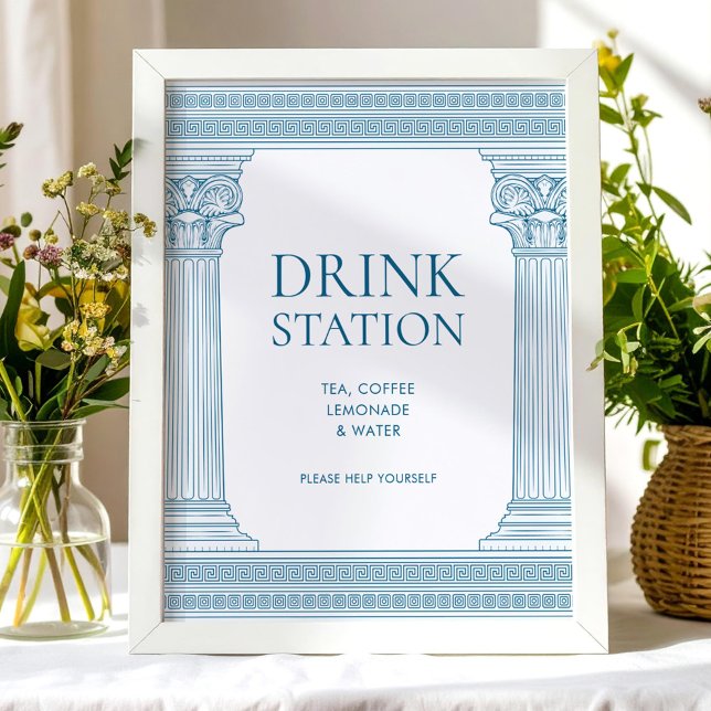 Elegant drink station table party sign in blue (Creator Uploaded)