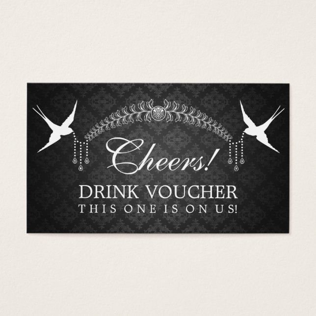 Elegant Drink Voucher Birds Monogram Black (Front)