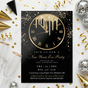 Elegant Dripping Clock New Years Eve Party Invitat Invitation